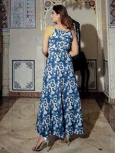 Divena Indigo Print Cotton Long Dress - divenaworld.com