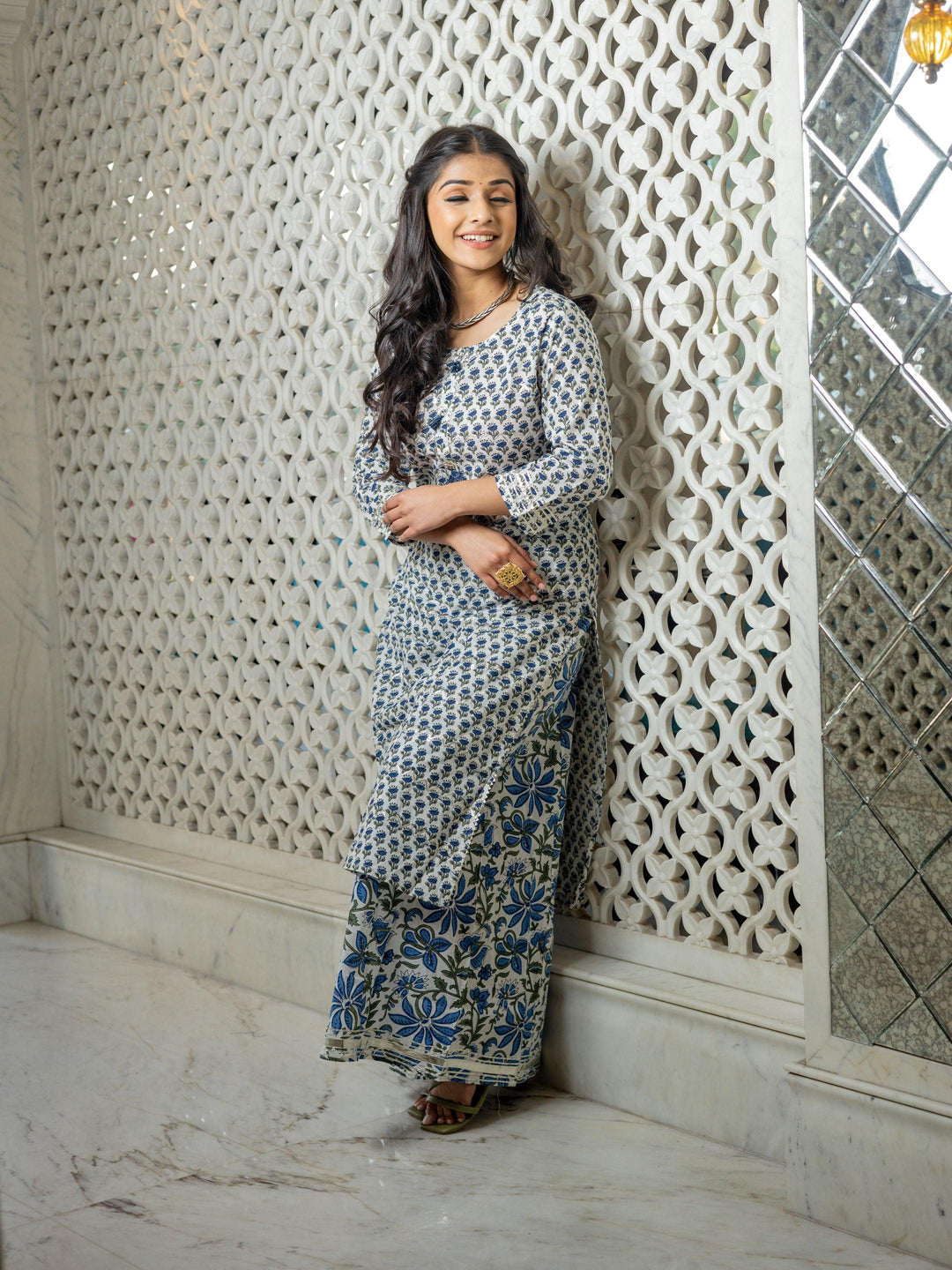 Divena White Gota Work Kurta with Palazzo Set - divenaworld.com