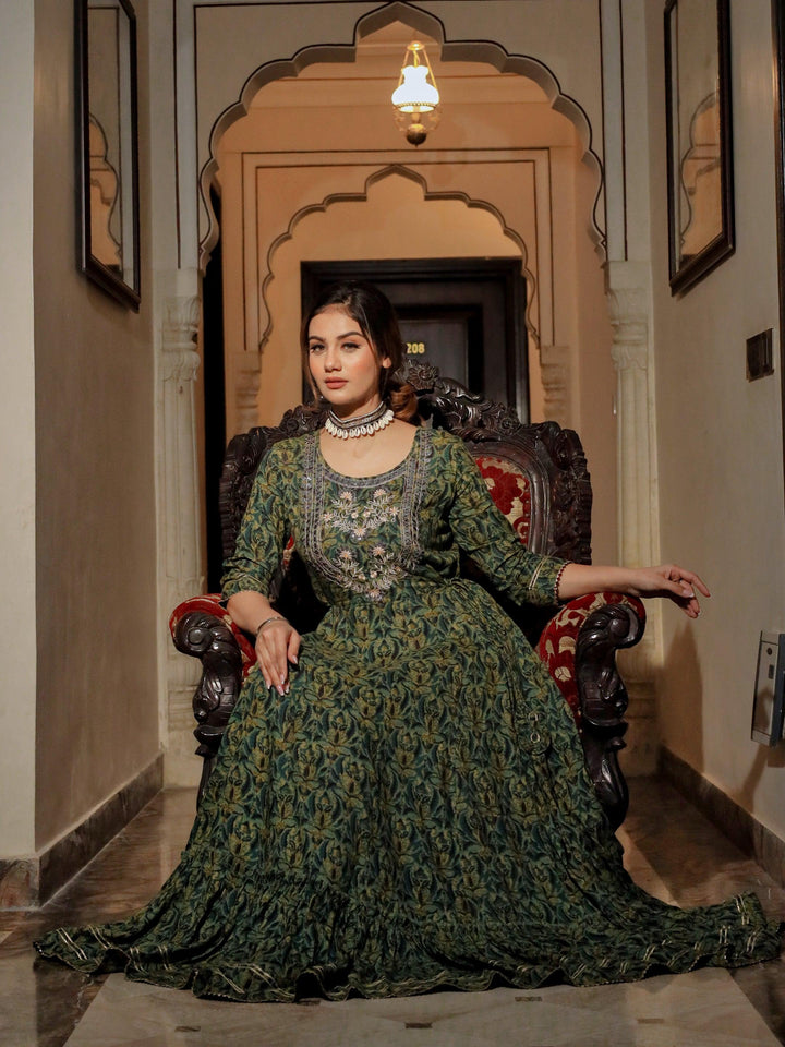Divena Dark Green Anarakali Kurta - divenaworld.com