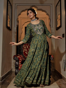 Divena Dark Green Anarakali Kurta - divenaworld.com