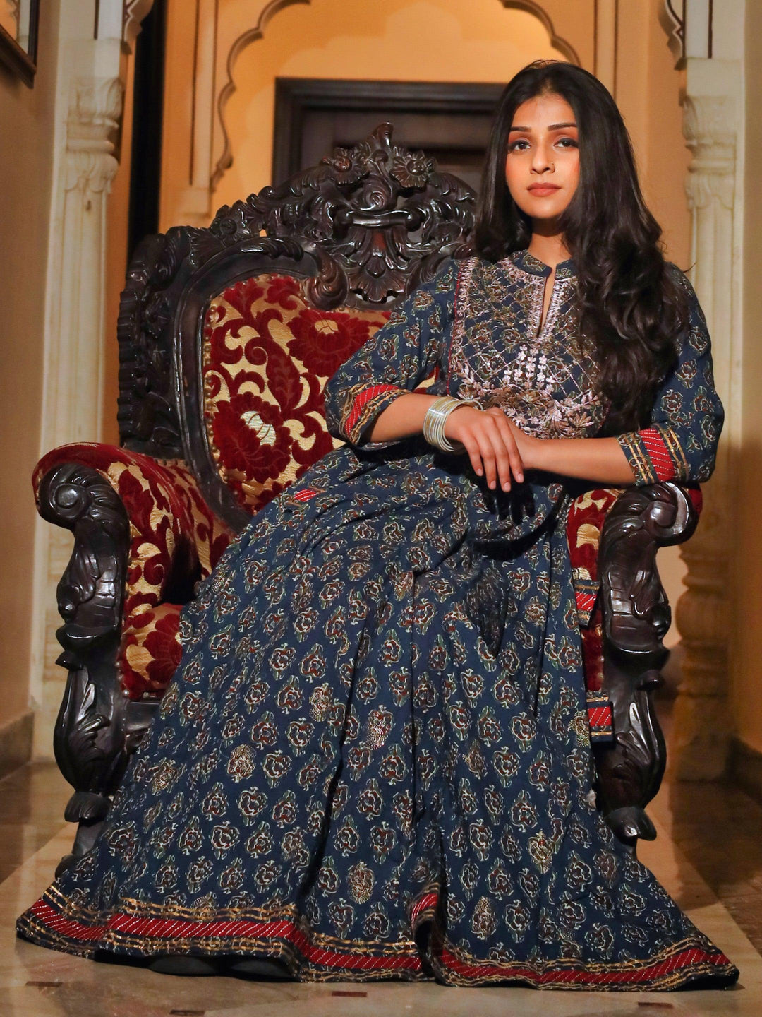 Blue Cotton Anarkali Kurta — view 1