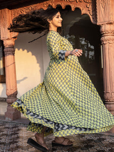 Divena Yellow Shurg Style Cotton kurta with Skirt - divenaworld.com