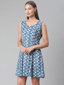 Divena Blue Knee Length Cotton Dress - divena world