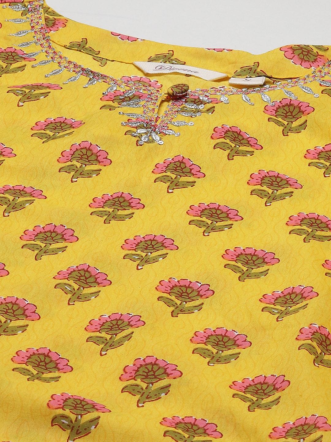 Divena Yellow Printed Kurta with Lahariya Sharara and Ruffled Dupatta Set - divena world