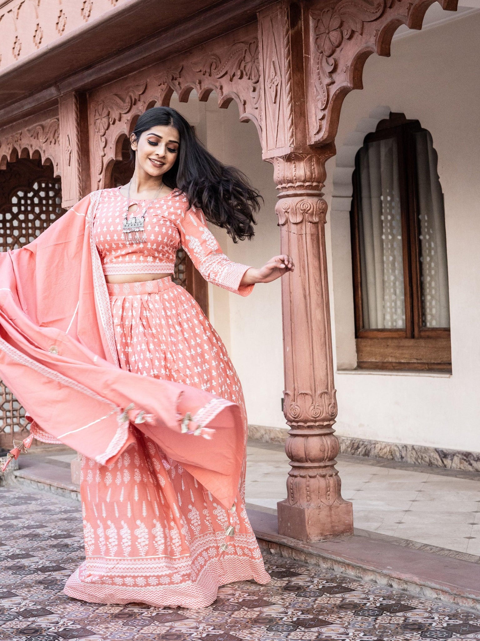 Purple Indo-Western Chinon Crop Top Lehenga With Dupatta - Ethnic Race