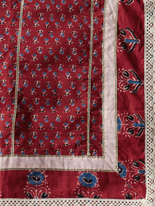 Divena Red Floral Anarkali Cotton Kurta pant set with dupatta - divena world