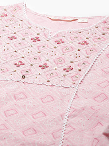 Divena Pink Cotton A-line kurta Pant set with Dupatta - divena world