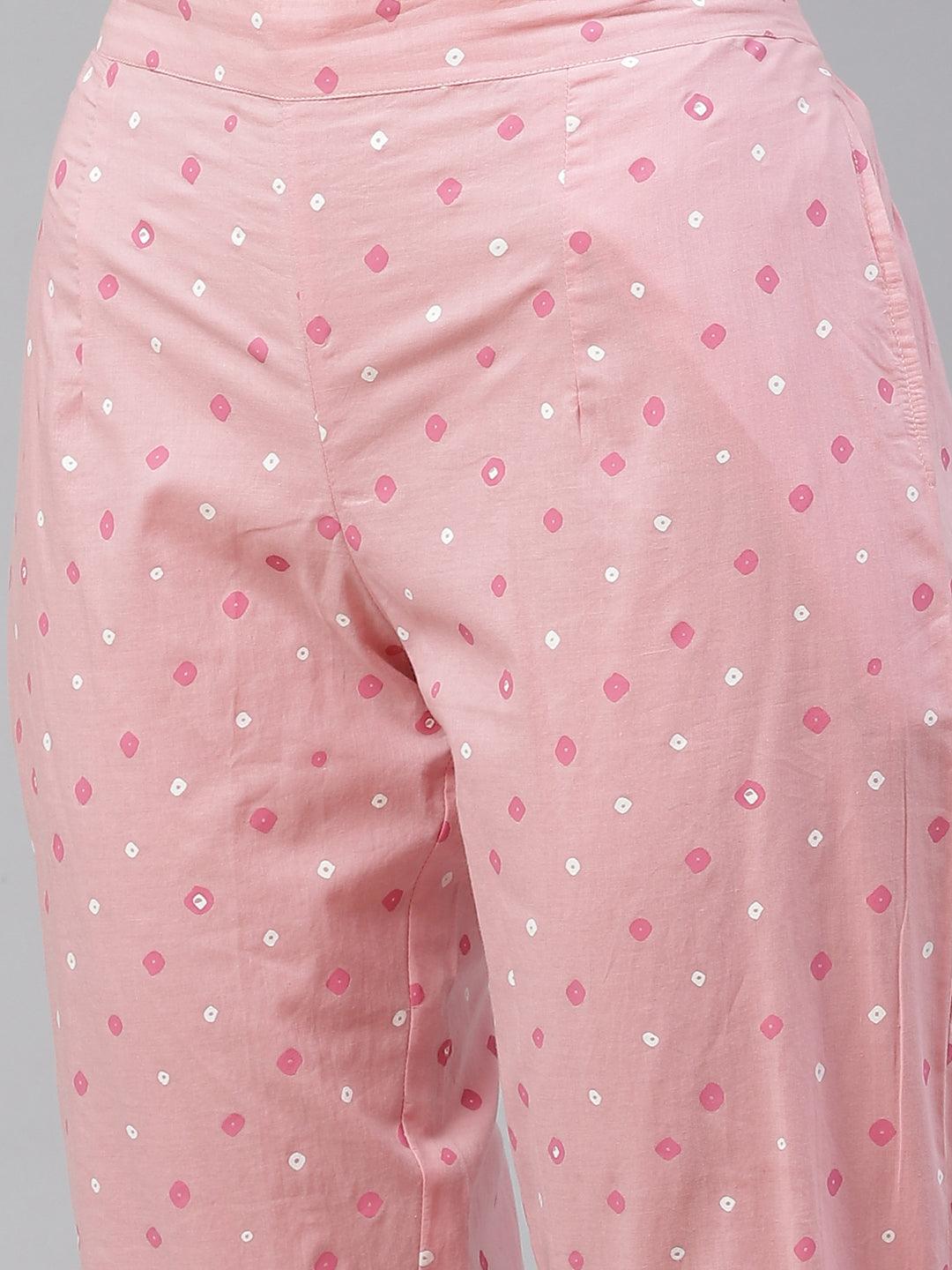 Divena Pink Cotton A-line kurta Pant set with Dupatta - divena world