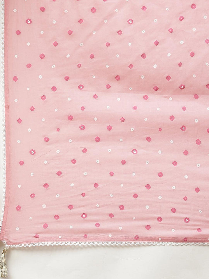 Divena Pink Cotton A-line kurta Pant set with Dupatta - divena world
