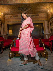 Divena Baby Pink Cotton Laheriya Kaftan - divenaworld.com