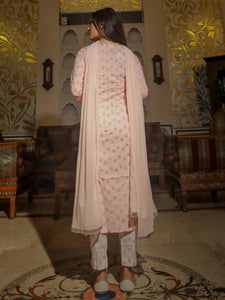 Divena Baby Pink Cotton Kurta Pant Set with Chiffon Dupatta - divenaworld.com