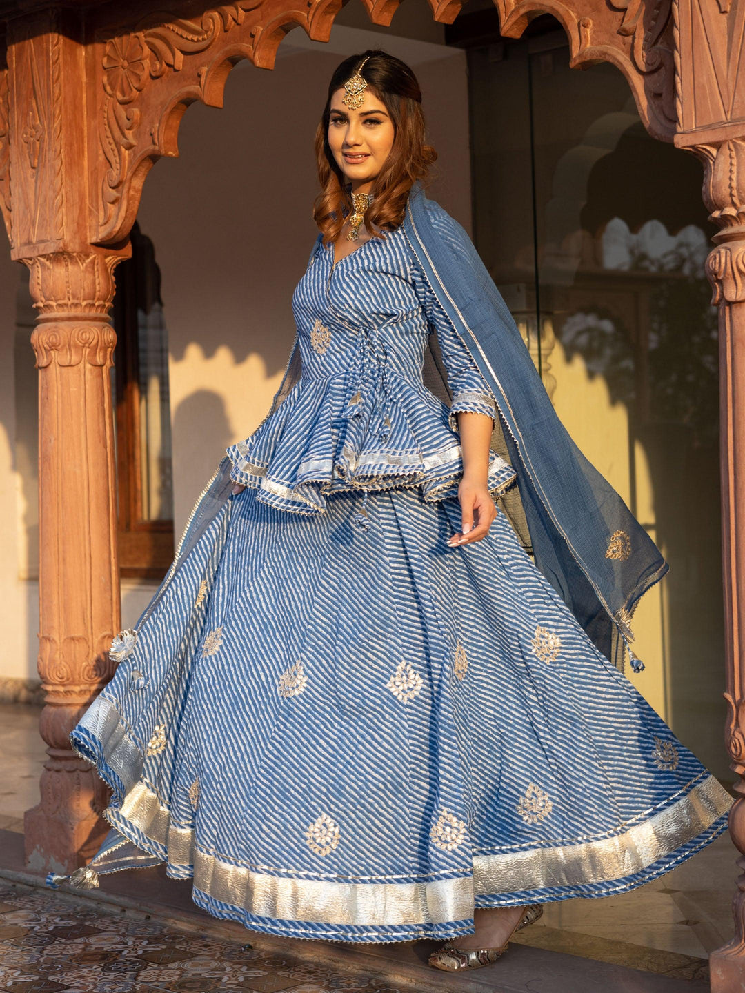 Blue Lehriya lehenga dupatta set — view 1