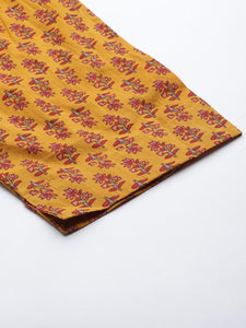 Divena Mustard Cotton Floral Printed Kurta Pant Set - divena world