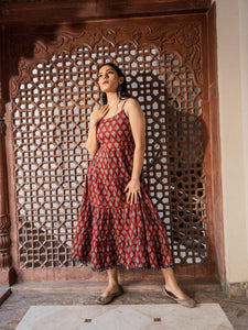Divena Maroon Buti Printed Shoulder Strip Long dress - divenaworld.com