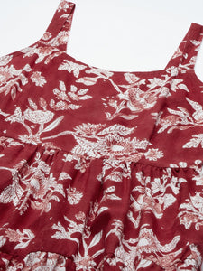 Divena Red Floral Printed Shoulder Strap Long dress - divena world
