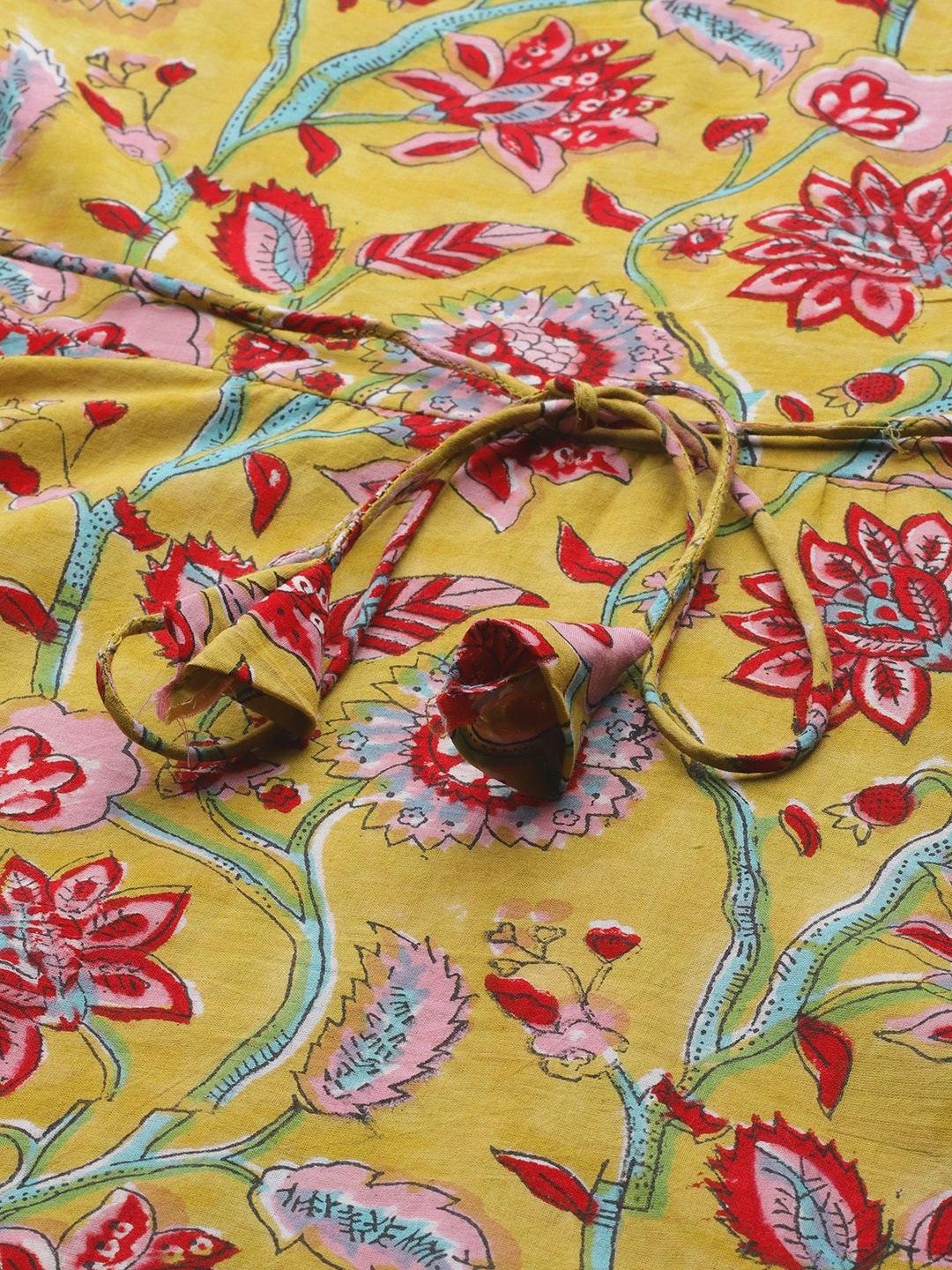 Divena Mahendi Cotton Hand Block Printed Anarkali Kurta - divena world