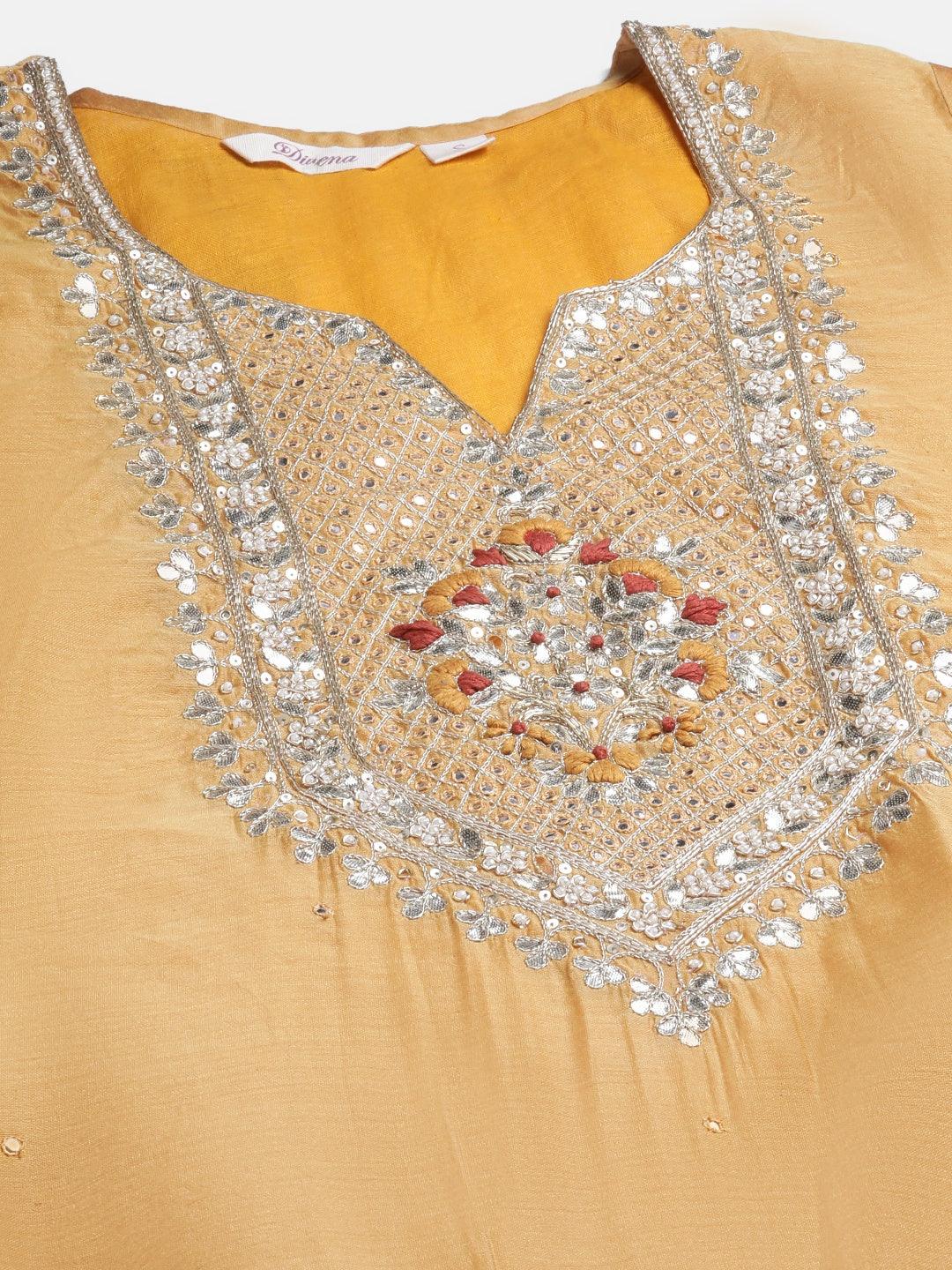 Divena Yellow Gold Solid Chenderi Kurta Sharara Set with Dupatta - divena world