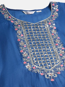 Divena Blue Solid Chenderi Kurta Skirt Set with Dupatta - divenaworld.com