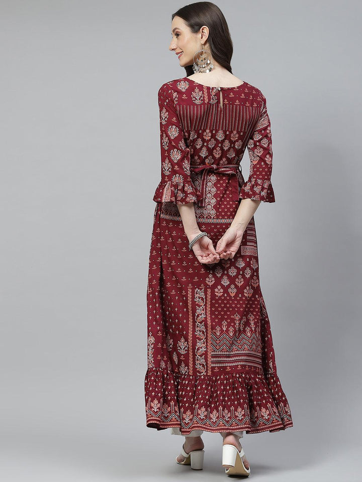 Divena Maroon Rayon A-line Kurta with Belt - divena world