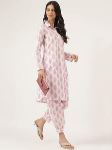 Divena White Cotton Straight Kurta Hem Cuffed Pant set - divena world