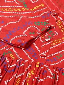 Divena Red Bandhani Printed Cotton Peplum Top - divena world