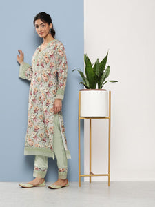 Divena Poly Chanderi Floral Printed Kurta Pant Set with Organza Dupatta - divena world