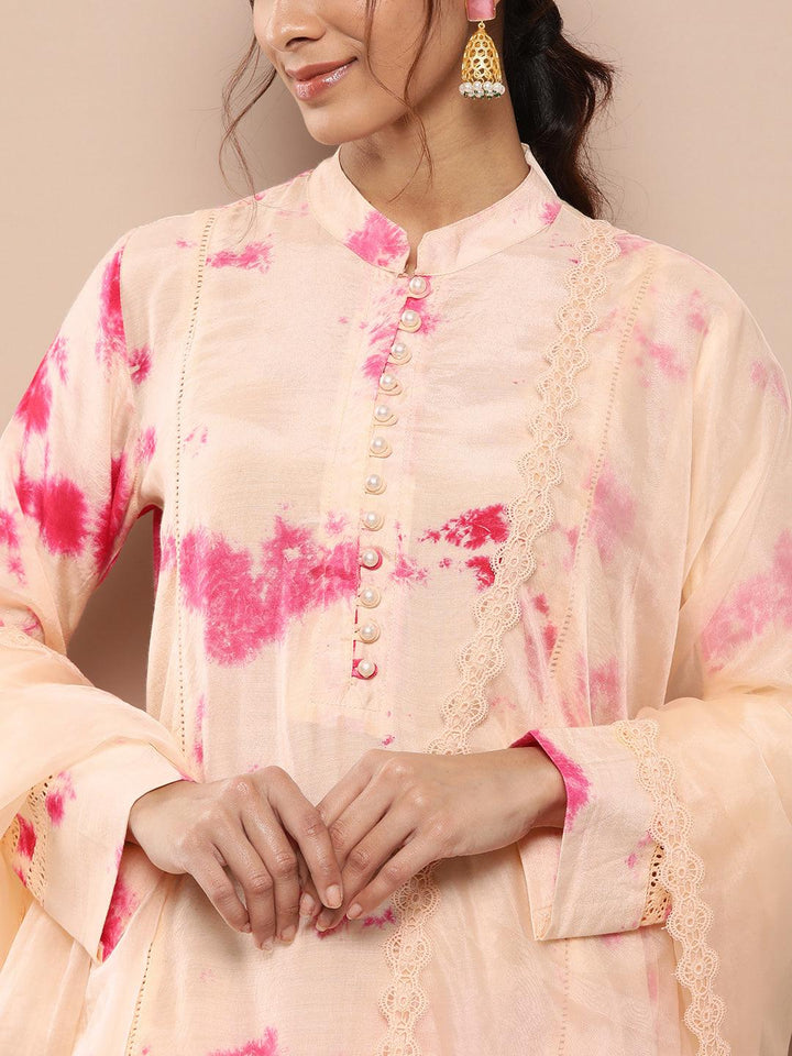 Divena Muslin Tie and dye Printed Kurta Pant Set with Organza Dupatta - divena world