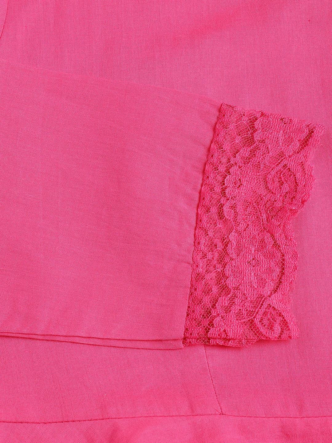Divena Pink Solid Anarkali Kurta Pant set with Dupatta - divena world