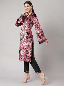 Divena Pink Burn out Velvat Kurta Haram Pant with Organza Dupatta - divena world