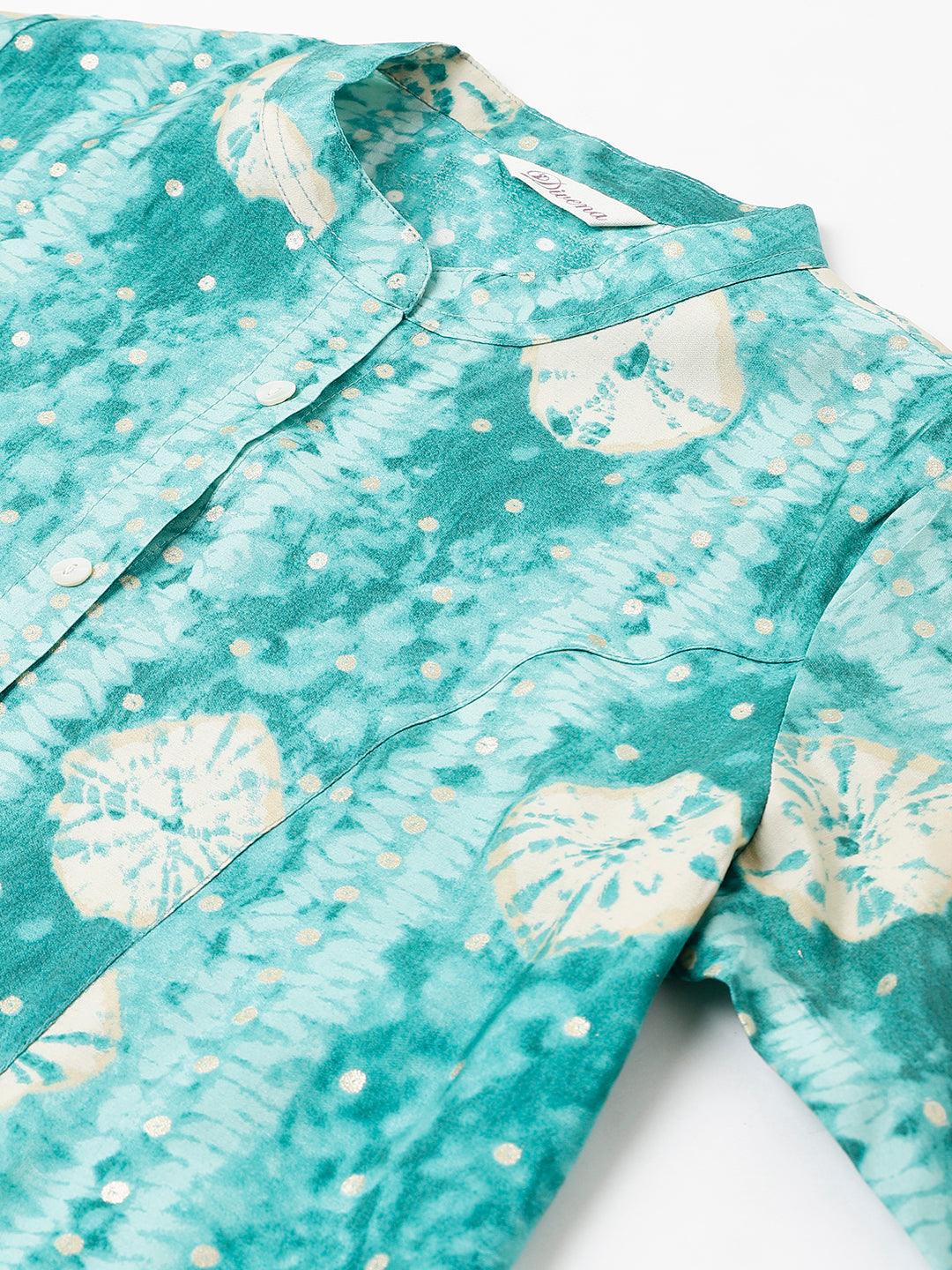 Divena Sea green Abstract Printed Modal A-Line Shirts Style Top - divena world