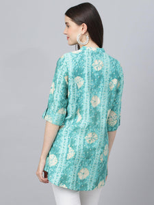 Divena Sea green Abstract Printed Modal A-Line Shirts Style Top - divena world