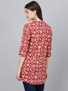 Divena Red Abstract printed Rayon A-line Shirts Style Top - divena world