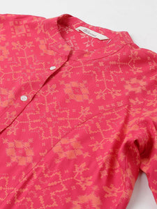 Divena Pink Abstract printed Rayon A-line Shirts Style Top - divena world