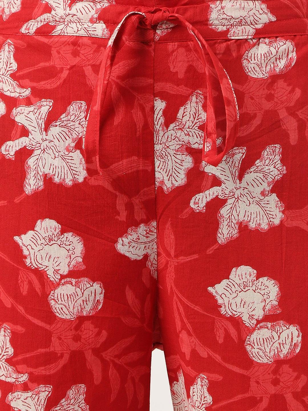 Divena Red Cotton Peplum Top Pant Co-ords Sets - divena world