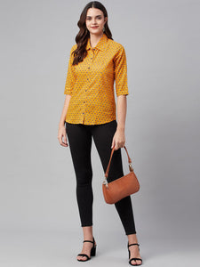 Divena Yellow Block Printed Casual Women Shirts - divena world