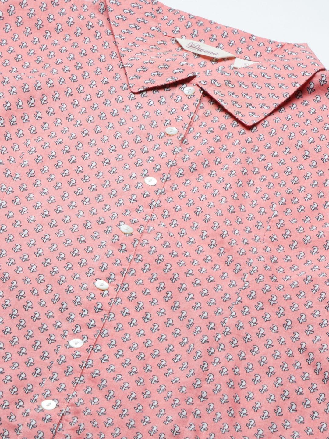 Divena Baby Pink Block Printed Casual Women Shirts - divena world
