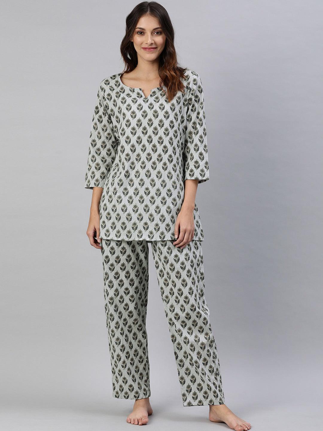 Divena Grey Color Cotton Loungewear/Nightwear - divena world