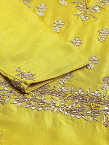 Divena Lemon Yellow Pure Rassion Chenderi Kurta Sharara Set with Dupatta - divenaworld.com