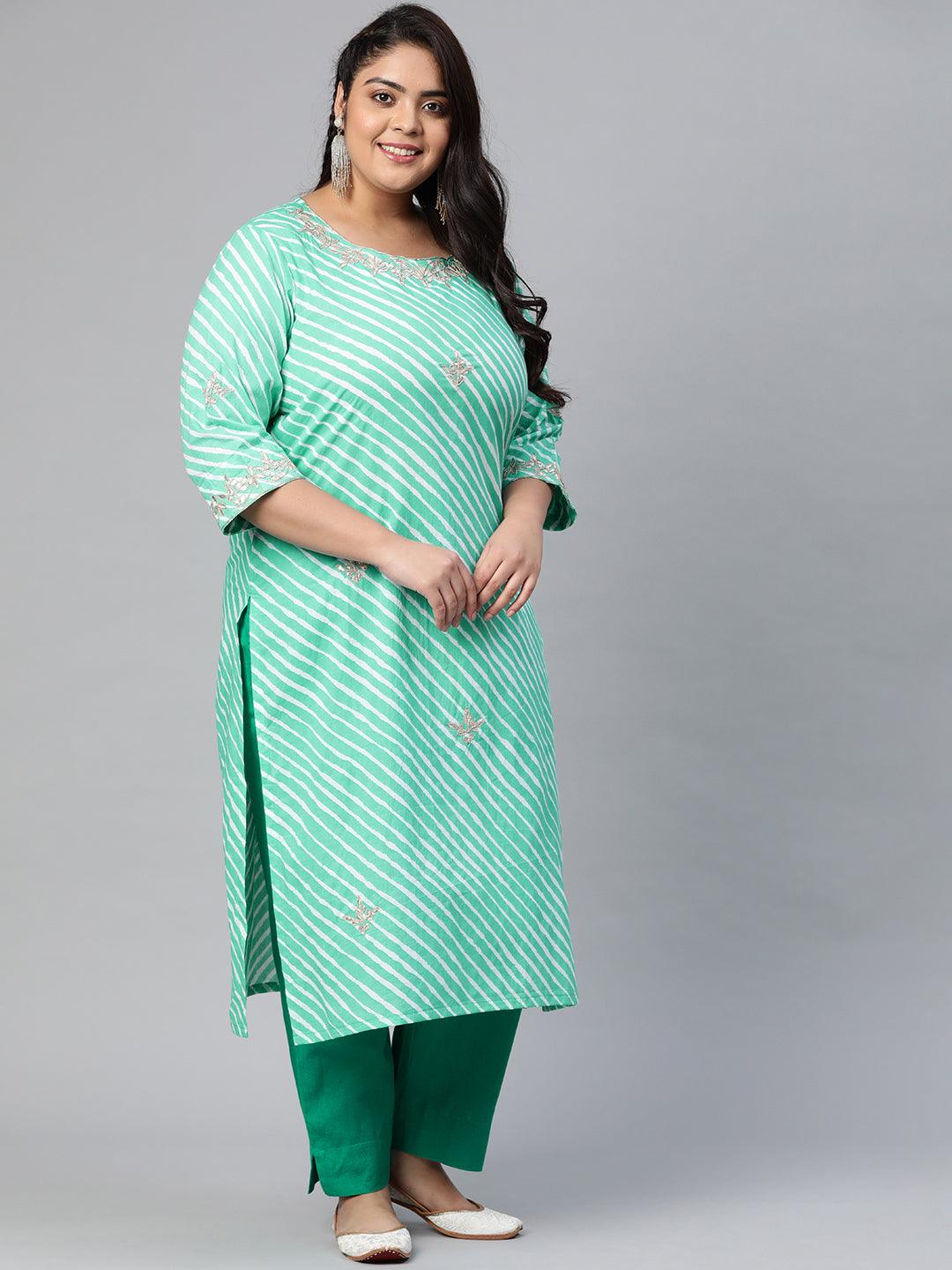 Plus Size Silk Indian Dress Ethnic Motifs Printed Gotta Patti