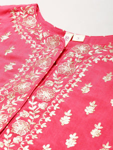 Divena Pink Raw Silk Top with skirt set - divenaworld.com