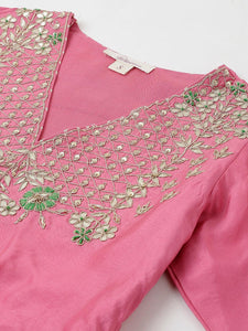 Divena Pink and Green Russian Silk Flared Lehenga Choli Set with Organza Dupatta - divena world