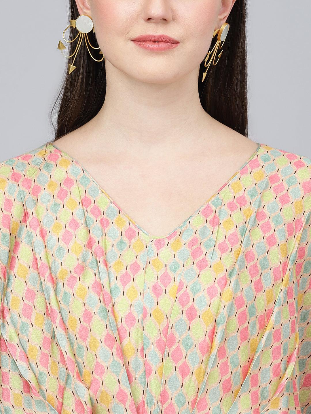 Divena Multi Color Printed Muslin Flared Kaftan Dress - divena world