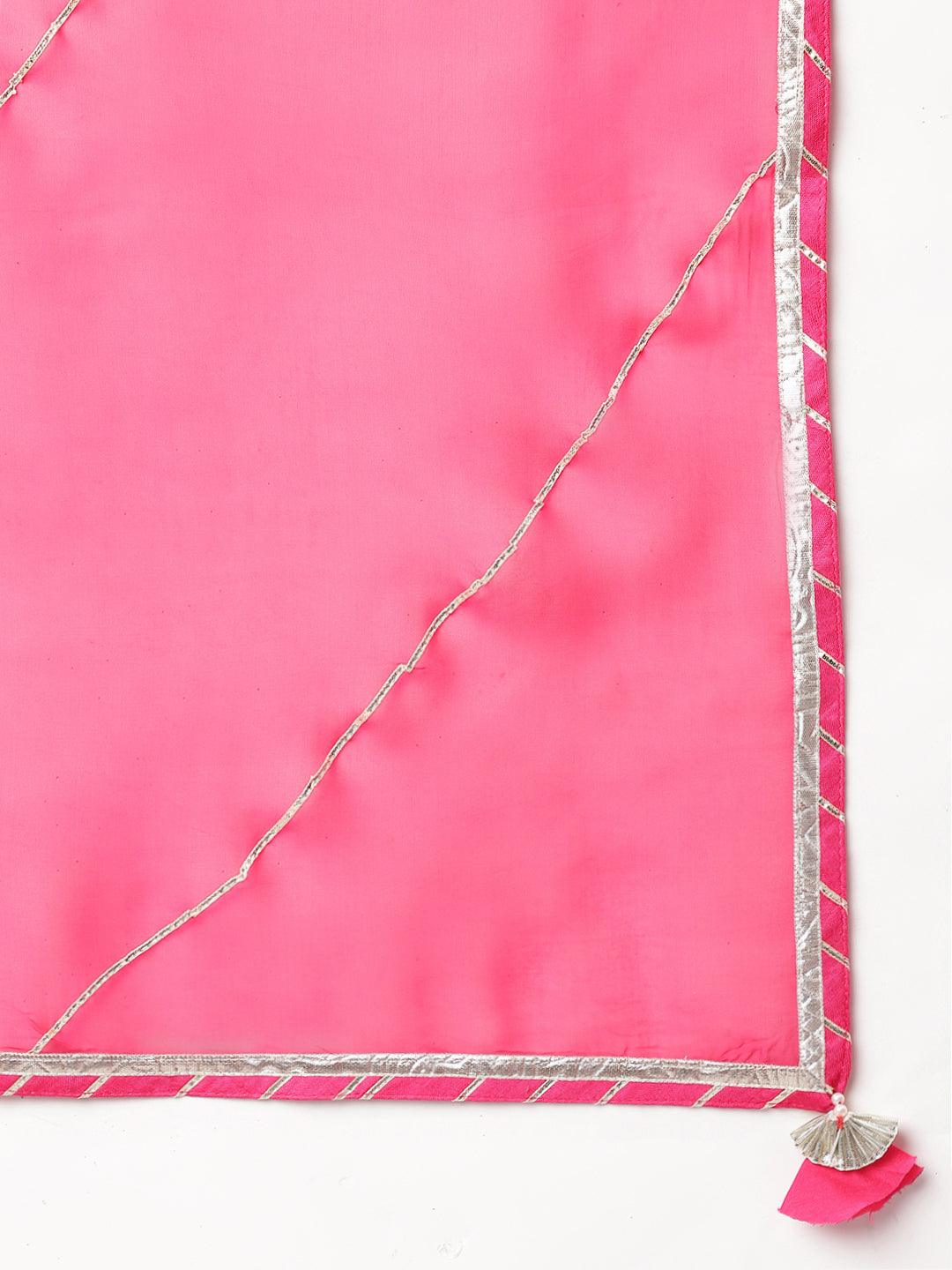 Divena Pink russian silk Hand embroidery Kurta Sharara with Organza dupatta - divena world