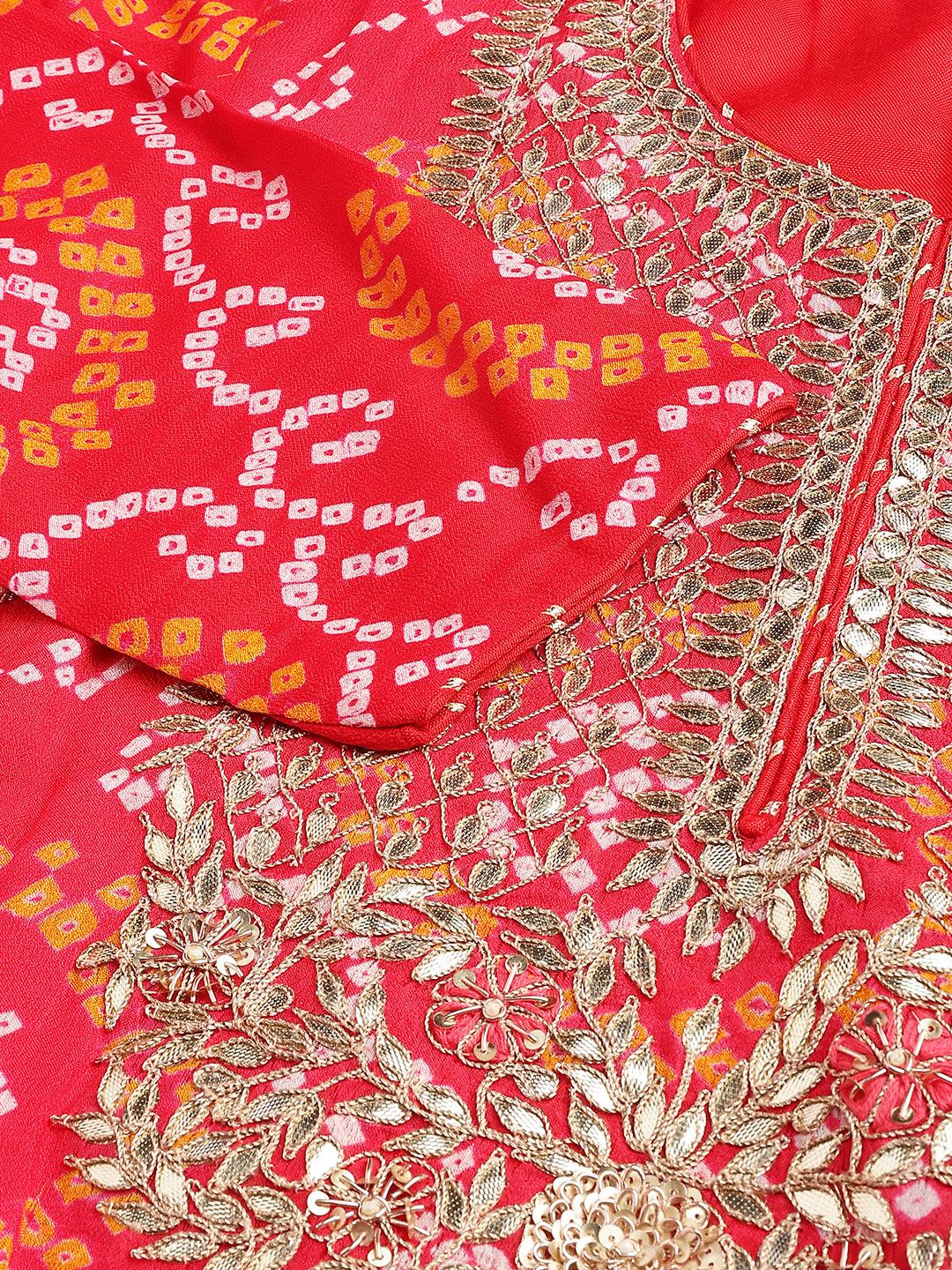 Divena Red Chinon Hand embroidery Kurta Sharara with chiffon dupatta - divena world