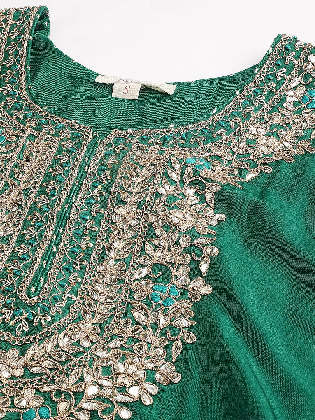 Divena Green uppada silk Hand embroidery Kurta Sharara with Organza dupatta - divena world