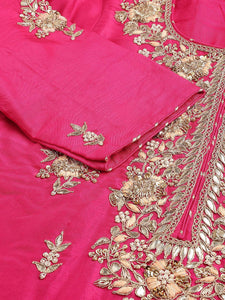 Divena Dark Pink russian silk Hand embroidery Kurta Sharara with Organza dupatta - divena world