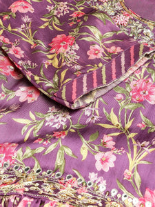 Divena Multi Gaji Silk Floral Sequin work with Dupatta Flared Gown - divena world