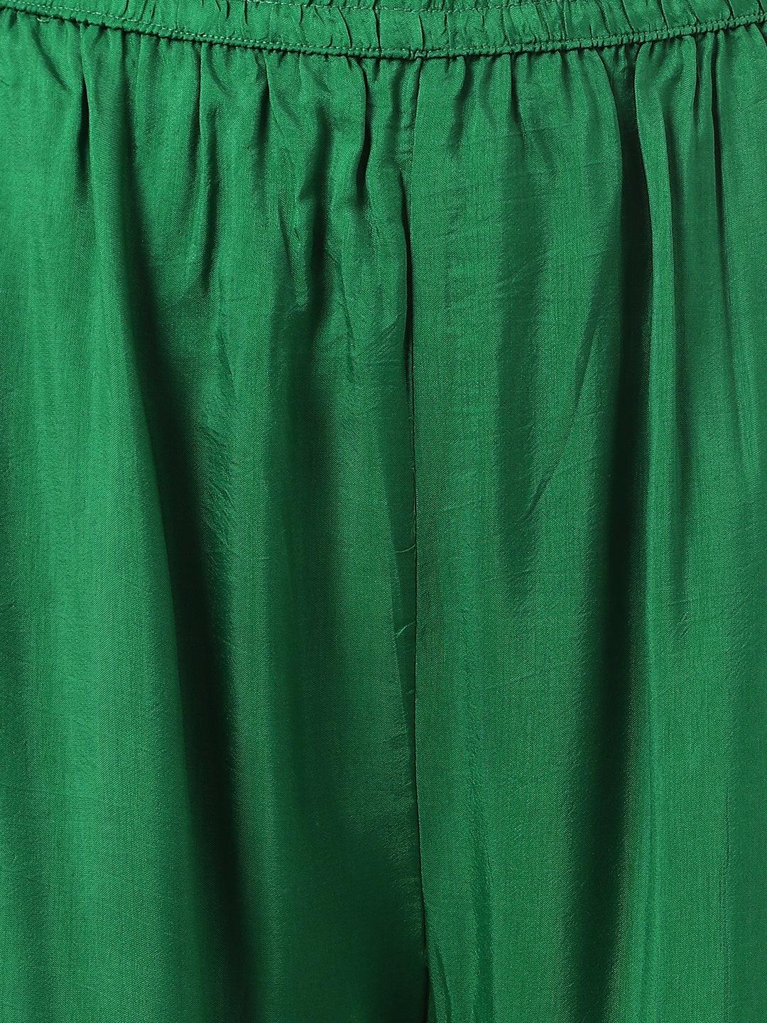 Divena Dark Green russian silk Hand embroidery Kurta Sharara with Organza dupatta - divena world