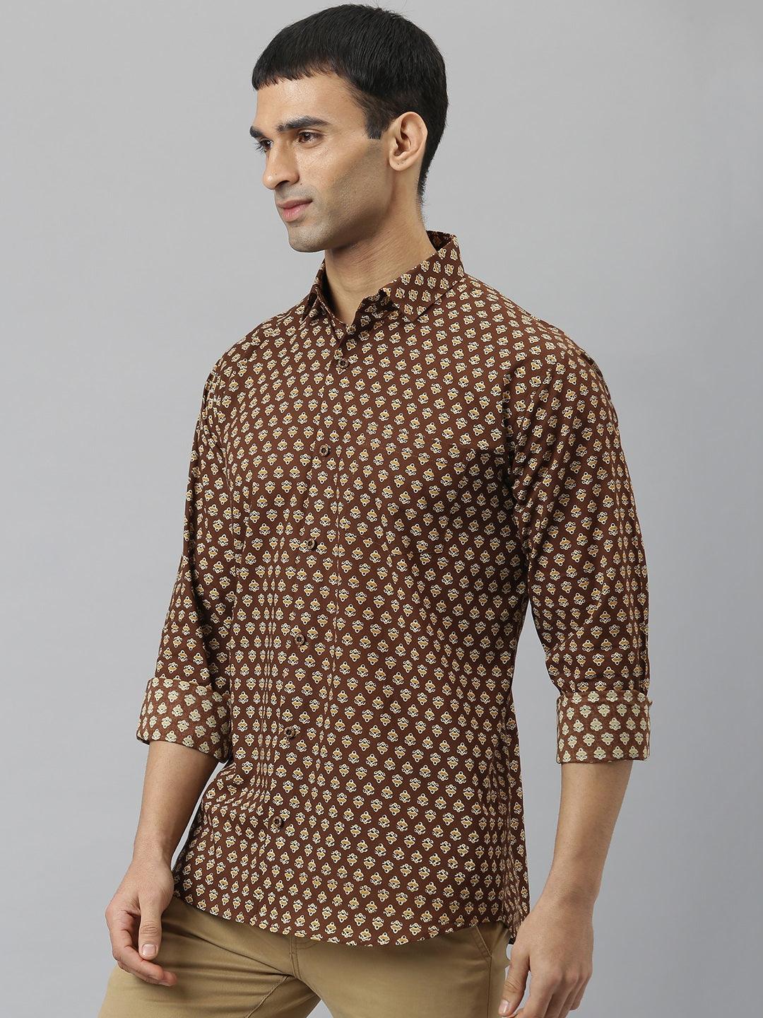 Millennial Men Brown & Mustard Cotton  Full Sleeve  Shirt for Men-MMF0266 - divenaworld.com