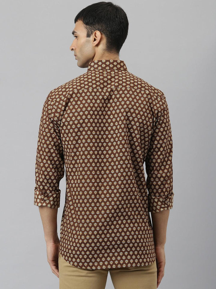Millennial Men Brown & Mustard Cotton  Full Sleeve  Shirt for Men-MMF0266 - divenaworld.com